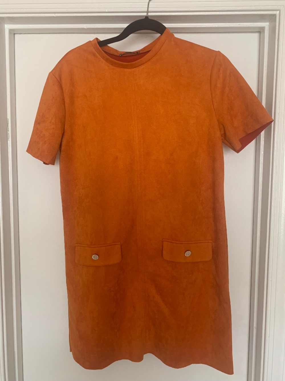 Zara Orange Shift Dress Faux Suede Pockets Size Medium